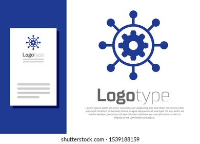 Blue Project management icon isolated on white background. Hub and spokes and gear solid icon. Logo design template element. Vector Illustration