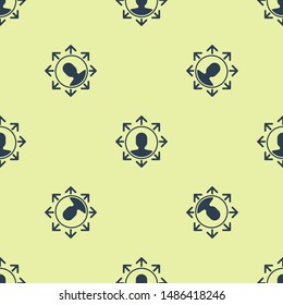Blue Project team base icon isolated seamless pattern on yellow background. Business analysis and planning, consulting, team work, project management.  Vector Illustration