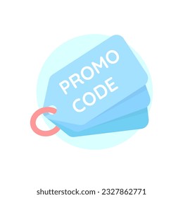 Blue promo code, discount, sale iocns on a white background. Flat design illustration. Vector graphics