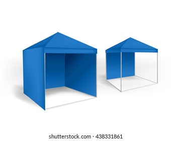 blue promo exhibition empty marketing booth. Vector business trade pavilion
