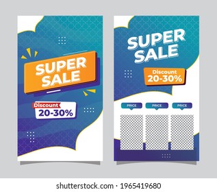 blue promotional banner template with writing super sale and discount, suitable for business