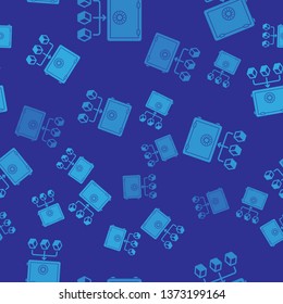 Blue Proof of stake icon isolated seamless pattern on blue background. Cryptocurrency economy and finance collection. Vector Illustration