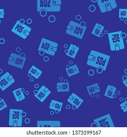 Blue Proof of stake icon isolated seamless pattern on blue background. Cryptocurrency economy and finance collection. Vector Illustration
