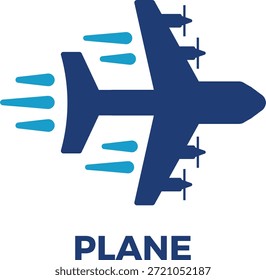 Icono de avión de hélice azul con senderos de velocidad para aviación y logística de viajes