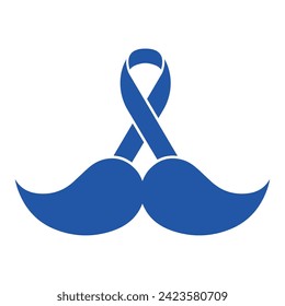 Blue prostate cancer awareness ribbon with mustache icon Vector illustration