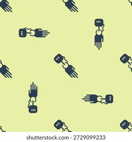 Icono de mano de prótesis azul aislado sin patrón sobre fondo amarillo. Concepto futurista de brazo biónico, mano mecánica robótica.  Vector