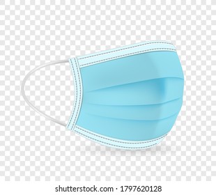 Blue protective face mask vector illustration isolated on transparent background