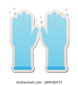 blue protective gloves stickers with sparks vector illustration design