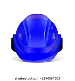 Blue protective helmet. Polygonal construction helmet in 3D. Front view. Vector illustration.