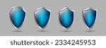 Blue protective shields with metal frame. Protection or privacy concept. Vector 3d illustration
