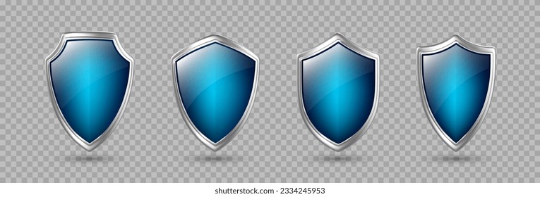 Blue protective shields with metal frame. Protection or privacy concept. Vector 3d illustration