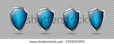 Blue protective shields with metal frame. Protection or privacy concept. Vector 3d illustration