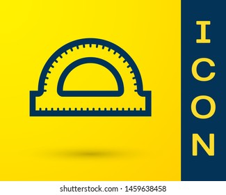 Blue Protractor grid for measuring degrees icon isolated on yellow background. Tilt angle meter. Measuring tool. Geometric symbol. Vector Illustration Blue Protractor grid for measuring degrees icon isolated on yellow background. Tilt angle meter. Measuring tool. Geometric symbol. Vector Illustration