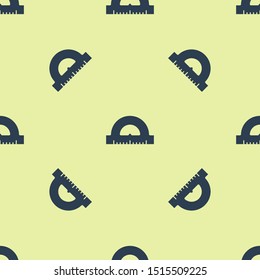 Blue Protractor grid for measuring degrees icon isolated seamless pattern on yellow background. Tilt angle meter. Measuring tool. Geometric symbol.  Vector Illustration