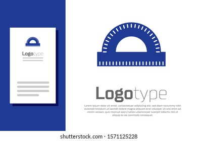 Blue Protractor grid for measuring degrees icon isolated on white background. Tilt angle meter. Measuring tool. Geometric symbol. Logo design template element. Vector Illustration
