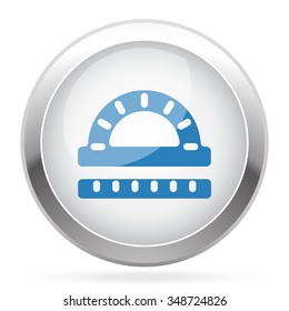 Blue Protractor Ruler icon on white glossy chrome app button