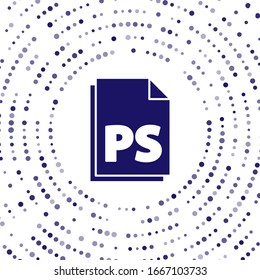 Icono de documento Blue PS File aislado en fondo blanco. Puntos aleatorios del círculo abstracto. Ilustración vectorial