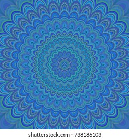 Blue psychedelic mandala ornament background - circular symmetrical vector pattern design from concentric oval shapes
