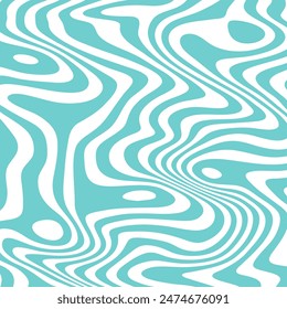 Blue psychedelic pattern in the shape of a square. Striped wavy background with distortion. Retro backup