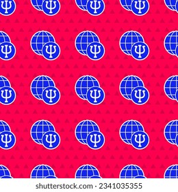 Blue Psychology icon isolated seamless pattern on red background. Psi symbol. Mental health concept, psychoanalysis analysis and psychotherapy.  Vector