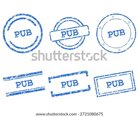 Blue pub stamps on white