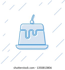 Blue Pudding custard with caramel glaze line icon isolated on white background. Vector Illustration