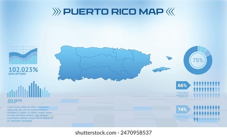 Blue Puerto Rico Mapa con Estados, Ilustración vectorial de mapa infográfico de Political Puerto Rico