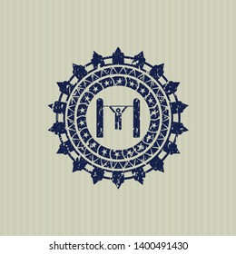 Blue pull up icon inside distress rubber stamp