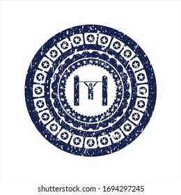 Blue pull up icon inside rubber grunge texture seal