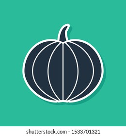 Blue Pumpkin icon isolated on green background. Happy Halloween party.  Vector Illustration