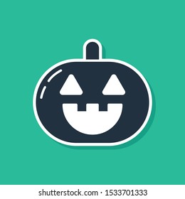 Blue Pumpkin icon isolated on green background. Happy Halloween party.  Vector Illustration