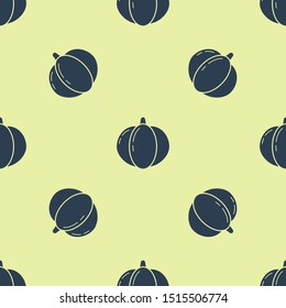 Blue Pumpkin icon isolated seamless pattern on yellow background. Happy Halloween party.  Vector Illustration