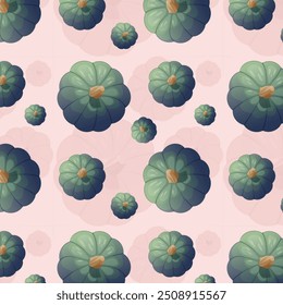 Blue pumpkin seamless pattern design for textile, paper, cards, linen. Cute background for pattern