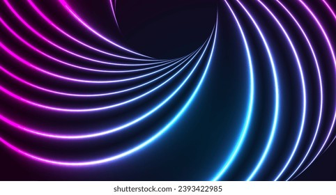Blue purple 3d neon wavy lines abstract technology background. Futuristic glowing vector design