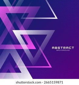 Fundo abstrato roxo azul sobrepõe a camada no espaço escuro com decoração de efeito de triângulos brancos cor-de-rosa. Conceito de estilo de recorte de elemento de design gráfico moderno para capa de web, arte, folheto, cartão ou brochura
