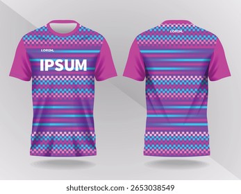 blue and purple abstract background and pattern for sport jersey design and mockup. front and back view template