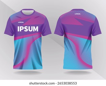 blue and purple abstract background and pattern for sport jersey design and mockup. front and back view template