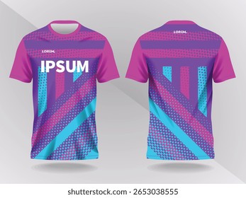 blue and purple abstract background and pattern for sport jersey design and mockup. front and back view template