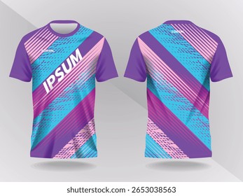 blue and purple abstract background and pattern for sport jersey design and mockup. front and back view template