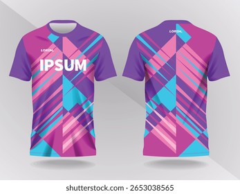 blue and purple abstract background and pattern for sport jersey design and mockup. front and back view template