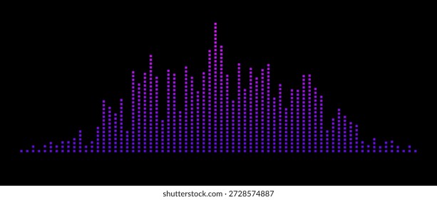 Design de forma de equalizador abstrato roxo azul. Elemento de onda sonora de música pontilhada. Conceito de visualização de sinal de rádio de áudio. Padrão de linha do assistente de voz digital brilhante. Reprodutor de amostra de faixas. Vetor