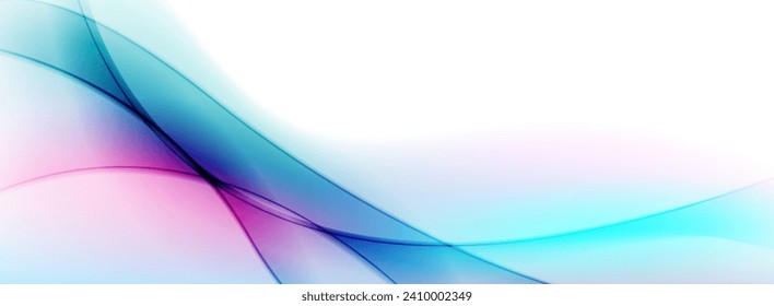 Blue and purple abstract glowing waves on white background. Vector banner design