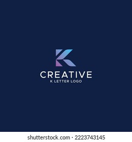 Blue and purple Abstract K letter logo, K logo, dark blue logo, sophisticated K letter, typography K logo, illustration vector design.