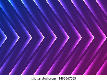 Blue and purple abstract neon arrows tech graphic design. Futuristic laser background. Vector illustration