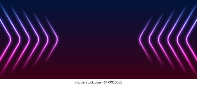 Blue And Purple Abstract Neon Arrows Tech Graphic Design. Futuristic Laser Background. Vector Illustration