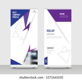Blue purple Abstract Shapes Modern Exhibition Advertising Trend Business Roll Up Banner Stand Poster Brochure flat design template creative concept. Blue purple Roll Up EPS. Presentation Cover