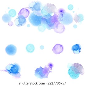 Blue and purple alcohol ink art dots texture set