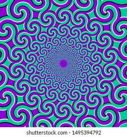 Blue and purple background with twisted elements. Optical illusion of movement.