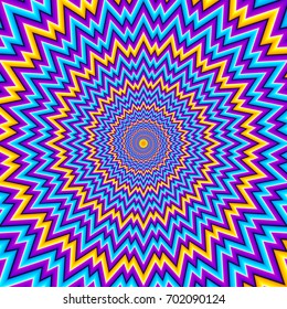 Blue and purple background with yellow  spiral. Motion illusion.