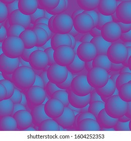 Blue Purple Balls Seamless Pattern, 3D Illustration on Purple Background